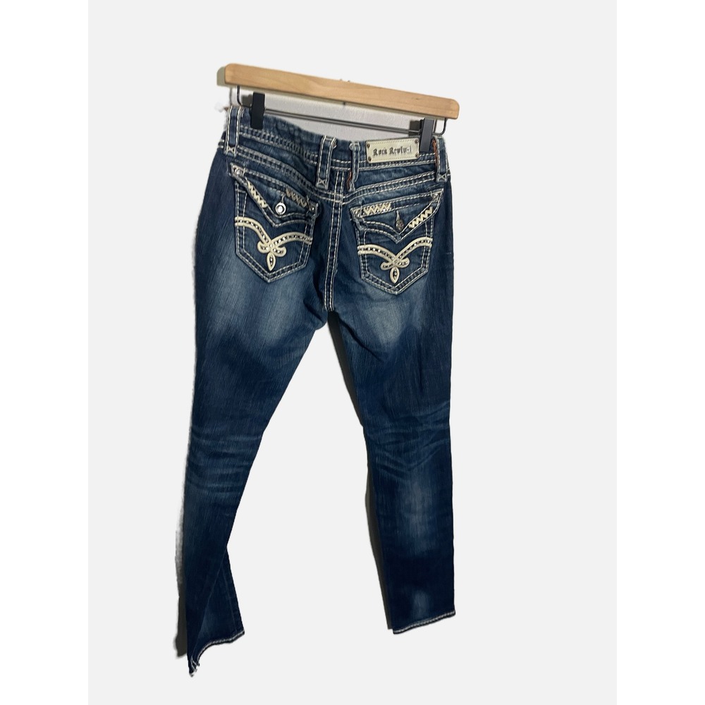 Rock Revival Elaina Skinny Jeans Womens 28 Blue Embellished Rhinestone Y2K Denim